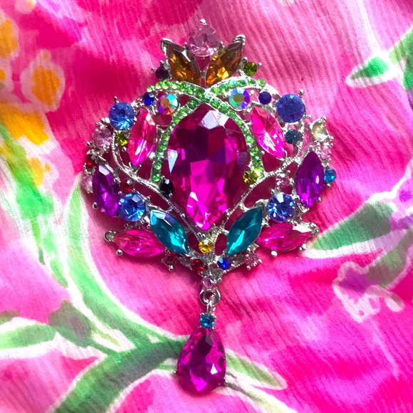 Blue Purple Fuchsia Pink Rhinestone Crystal Brooch Pin   🌸NEW 🌸  💜💙💝 - Picture 5 of 16
